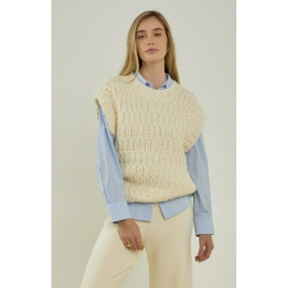 Anthropologie English Factory Super Large Knit Vest Cream Size L N79 - Picture 1 of 11